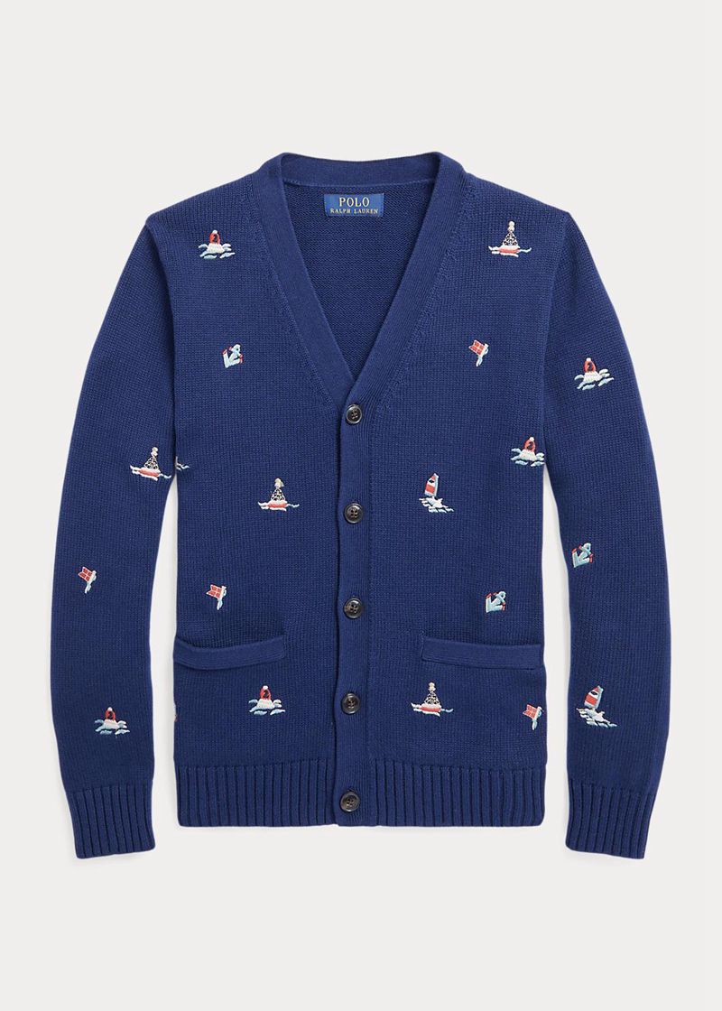 Sueter Ralph Lauren Niño 6-14 Años Nautical Cotton V-Neck Cardigan Chile Azul Marino ZJOKV-5903